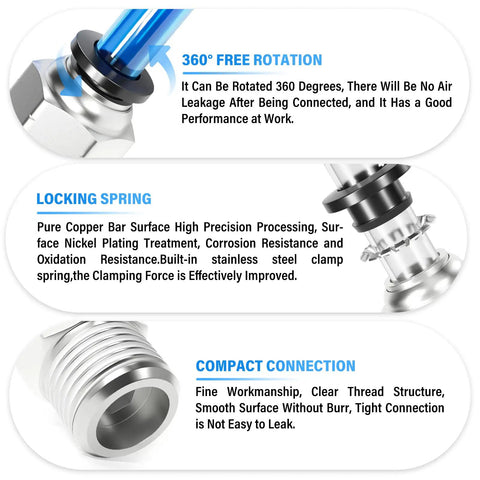 Heavy Duty Straight Push To Connect Pneumatic Fittings 1/2 Inch Tube OD X 1/4 Inch NPT Thread Pack Of 5 Copper And Plastic details