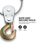 Close-up of zinc plated hook and cable from Beefy Five Ton Come Along Winch With Ten Foot Cable Dual Gear Hand Winch Heavy Duty Puller.