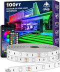 100Ft Outdoor LED Strip Lights Waterproof IP68 With Bluetooth App Remote Control And Music Sync RGB Exterior Rope Lights