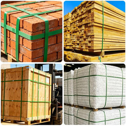 Hold Tight Heavy Duty Pet Polyester Strapping Roll 5 8 Inch.035 Thick 500 Feet used for bundling bricks, wood, and cargo.