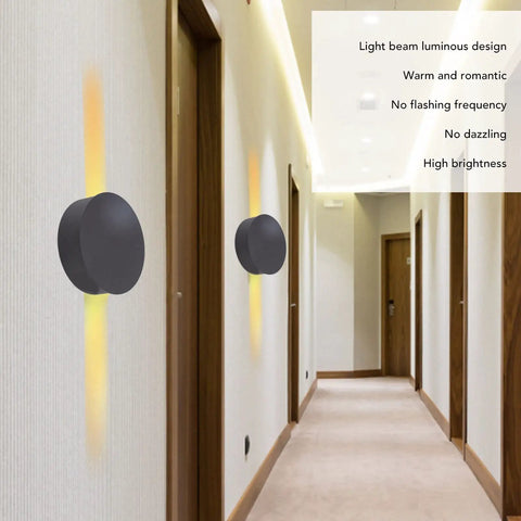 Jeanoko Contemporary Aluminum Wall Light Sconce 6W LED Lamp for Dining mounted on wall, illuminating corridor with warm light.