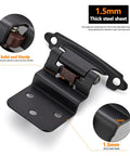 Close-up of 60 Packs 30 Pairs 3/8 Inch Inset Matte Black Cabinet Hinges Self Closing, showing thick steel sheet detail.