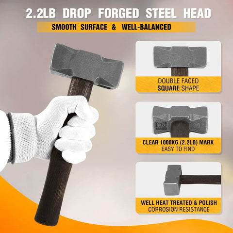 Heavy Duty 2.2lb Forge Hammer For Farriers And Knife Makers in hand showing steel head and grip