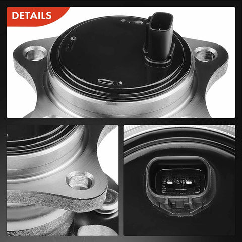 Close-up of 2-Pack Rear Wheel Bearing And Hub Assembly With ABS for Toyota Camry 2002-2011, highlighting sensor detail and mounting.