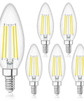 E12 Candelabra LED Bulbs Dimmable 4000K Natural White 60W Equivalent Type B Light Bulb For Chandeliers And Ceiling Fans C35 Clear Glass 6 Pack