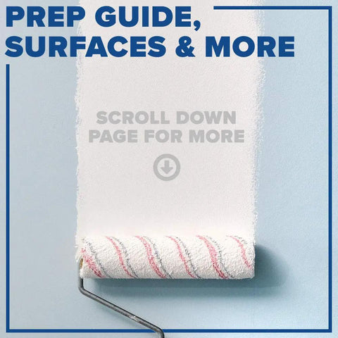 Paint roller applying Prime All Multi Surface Primer In White Your Go To Interior And Exterior Use 100 Percent Acrylic Stain Blocking Mildew Resistant Easy To Apply Quick Dry Topcoat In About One Hour Works On Wood Metal Plastic And More on wall