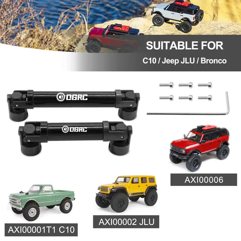 Center Driveshaft For SCX24 Beefed Up Steel Upgrade For C10 AXI00001 JLU Wrangler AXI00002 Bronco AXI00006 Heavy Duty CNC Hardened Steel U Joint For Extreme RC Performance, black 1/24 RC parts set