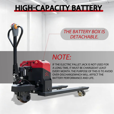 Heavy Duty Electric Pallet Jack 6600 Lb Capacity Warehouse Material Handler with detachable battery for efficient use.