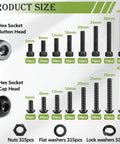 Heavy Duty M4 Screws Kit Featuring 1260 Piece Metric Bolt Assortment With Hex Socket Button And Cap Heads Plus Tough Washers Nuts And Wrenches For Heavy Use Garage And Auto Jobs showing product sizes and quantities.