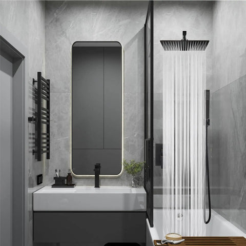Wall Mount Shower System With Square Rain Shower Head And Hand Sprayer Rough In Valve And Trim Kit Included 12 Inch Oil Rubbed Bronze Finish