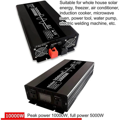 Badass 10000W Power Inverter Transforms 24V 48V 60V Batteries Into 110V 220V AC Output Featuring A Slick LCD Display.