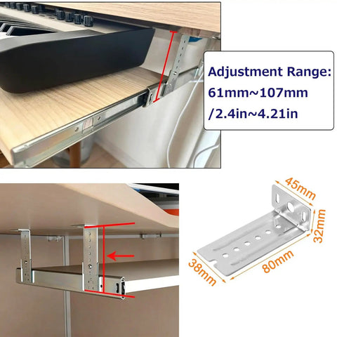 Heavy Duty Keyboard Shelf Slides For Under Desk Setup With Adjustable Height Bracket And Ball Bearing Extension Rails 35cm