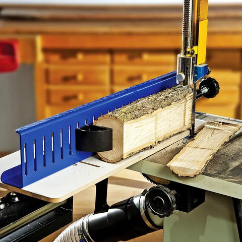 AccuRight Log Mill Sled System squaring a round log into flat lumber using a bandsaw, showcasing pro-grade woodworking tool.