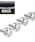 Set of four bright white rhinestone license plate screws for cars, rustproof anti-theft caps, Dazzling Rhinestone License Plate Screws.