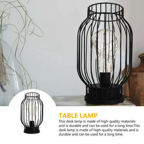 Vintage Black Iron Table Lamp With USB Power Port And E27 Socket, Retro Industrial Desk Light For Home Decor, Smooth Rounded Edges, Dope Nightstand Or Office Vibe For Living Rooms, black iron cage, small tabletop lamp