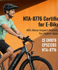 Man wearing EMTB Mountain Bike Helmet NTA8776 Certified With Triple Protection, Matte Black Medium on e-bike
