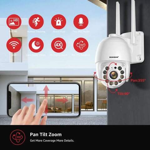 Outdoor 2K Security Camera Wireless WiFi IP System With 360 Degree View Motion Detection Auto Tracking Two Way Talk Floodlight Alarm