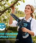 Woman using Cordless Mini Chainsaw 8 Inch And 10 Inch For Makita 18V Battery Compatible to trim tree branches