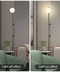 Plug In Wall Sconce With Globe Shade, Modern Indoor LED Wall Lamp for bedroom, showing light on and off effect in living room.