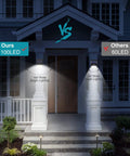 Comparison of 100 LED and 60 LED models showing 10 Pack Outdoor Solar Lights With 100 LED Motion Sensor, Wireless Security Lights, IP65 Waterproof.