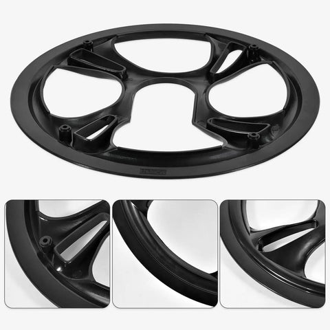 Bike Chain Guard Protector For 48T 4-Hole Cranks, Plastic Sprocket Guard With Black Protective Cover And 4 Screws, displayed.