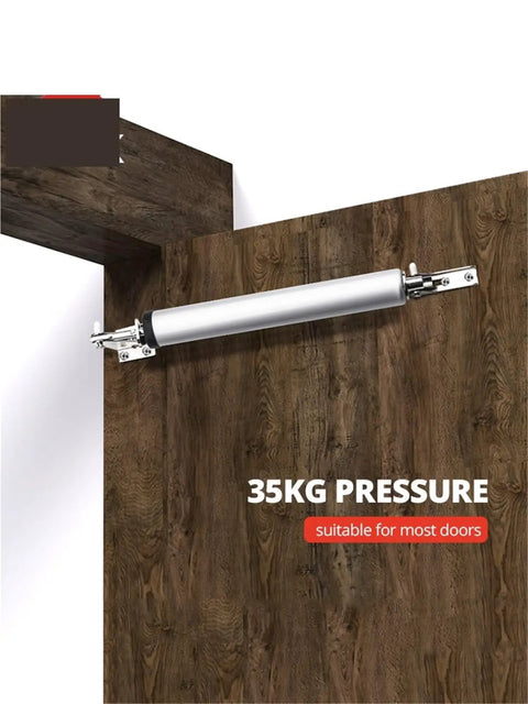 Soft Closing Automatic Door Closer 35Kg Pneumatic With Adjustable Speed And Positioning Stop, mounted on wooden door