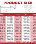 Automotive Metric Oil Drain Plug Gasket Crush Washer Set Aluminum Flat Washer Assortment Kit chart with sizes M5 to M24.