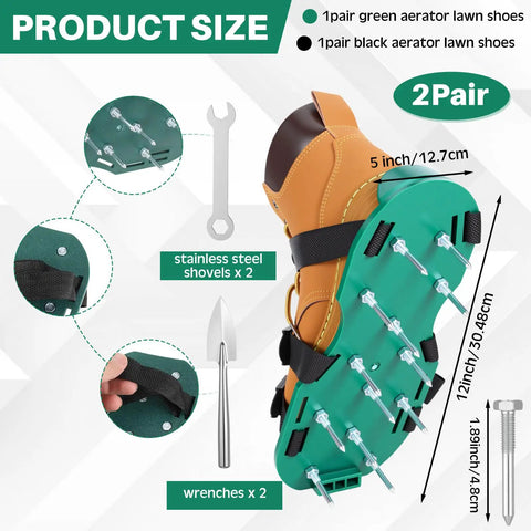 2 Pairs Lawn Aerator Shoes With Adaptable Straps Heavy Duty Spiked Sandals One Size For Easy Lawn Aeration With Tools