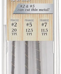 Pack of Olson skip tooth scroll saw blades, 36-piece, 5-inch, for woodworking, hand or machine saws.