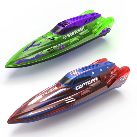 Two Pack 13 Inch Remote Control Boats With LED Lights 2 4Ghz RC Race Boats For Pools And Lakes Kid Friendly Fun For Boys 8 To 12
