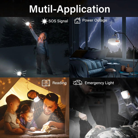 Rechargeable Tent Lights 2 Pack Portable LED Camping Lanterns used in outdoor, indoor, and emergency settings