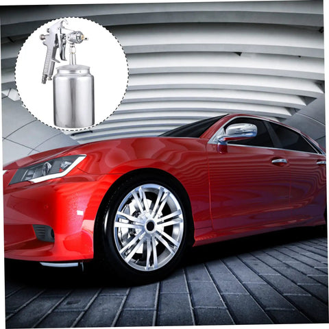 Autsuppl Airless Paint Sprayer For Furniture, High Atomization Pneumatic Spray Gun Tool For Rustoleum, Home And Industry Use, Adjustable Spring Range, Professional Finish Equipment, Durable Design. Silver spray gun with attached cup.