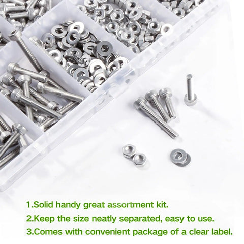 M3 Hex Socket Head Cap Screws Assortment Kit 480 Pcs Metric Machine Thread Fasteners Nuts Washers Wrench Key 304 Stainless Steel Real Deal Gear For Pros And Geeks Seeking Quality Tools To Finish Builds Smooth Like A Boss Each Time, M3 screws, nuts, washers in organizer