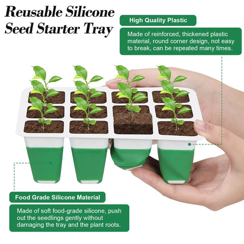 Six Pack Silicone Seed Starter Tray Kit With Reusable Cells And Humidity Adjustable Dome For Indoor Seed Germination Easy Watering And Transplanting Drainage Holes Lid And Tools