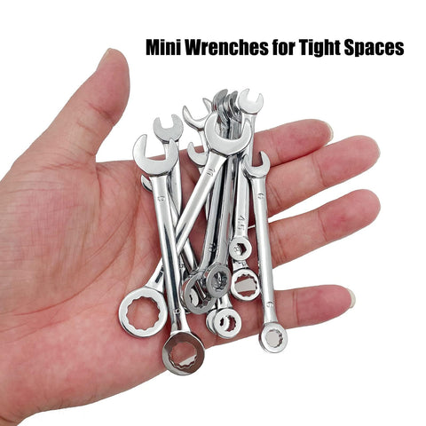 Compact 10 Piece Metric Mini Wrench Set With Open End And Combination Wrenches, Handy, Durable Alloy Steel, Heat Treated For Strength, Perfect For Tight Spaces And DIY Projects, Includes 4mm To 9mm Sizes