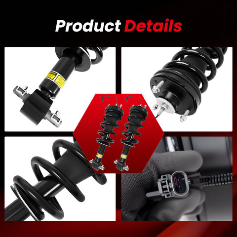 Collage of Cadillac Escalade Front Magnetic Strut Shock Assembly Pair for 2015 to 2020 Models Also Fits Chevy Tahoe Suburban