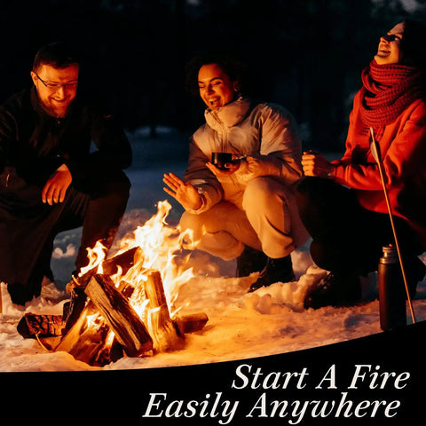 Outdoor group around a campfire using Two Pack Ferrocerium Rod Fire Starters 3 By 4 Inch Flint Rods For Camping And Survival