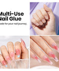 Gel Nail Prep Kit With Dehydrator And Primer, Hema-Free, showing manicured nails with nail glue and extensions.