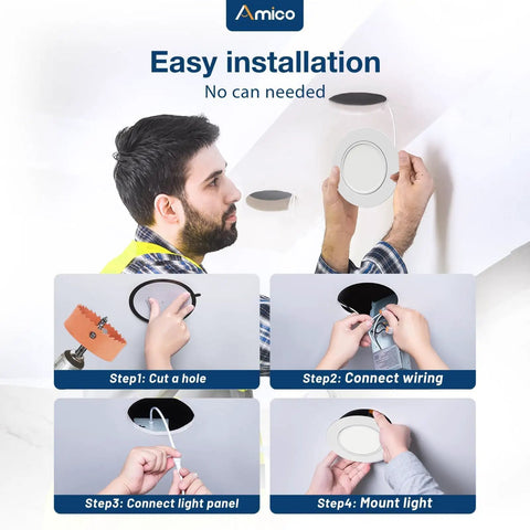 Installation steps for Real Deal 12 Pack 6 Inch 5Cct Dimmable Led Recessed Ceiling Lights With Hecka Bright 360 Degree Adjustable Tilt.