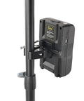 Super Crab Clamp With Universal V Lock Quick Release Adapter for DSLR Battery Setup mounted on a black pole