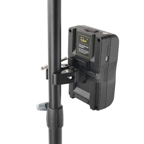 Super Crab Clamp With Universal V Lock Quick Release Adapter for DSLR Battery Setup mounted on a black pole