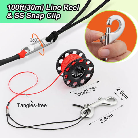 Must Have High Visibility Surface Marker Buoy With Reel For Scuba Diving Set Includes 100ft ABS Dive Reel with steel snap