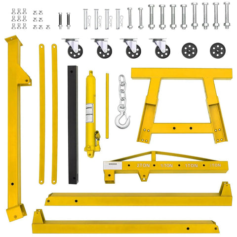 Beefy 2 Ton Folding Engine Hoist With Telescopic Boom And 6 Casters Heavy Duty Hydraulic Engine Shop Crane Lift 4400 Lb Capacity For Car And Truck Engines Red