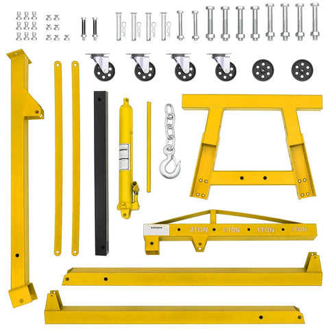 Heavy Duty 4000 Lbs Engine Hoist Featuring Slick Hydraulic Levers And A Fold Flat Boom Frame For Hassle Free Garage Tidying component parts layout in yellow