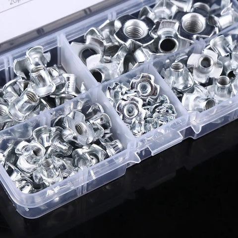 Carbon Steel Four Pronged T Nuts M8 Tee Nuts Blind Inserts With Zinc Plating For Wood Furniture Heavy Duty Fastening Kit 90 Pieces