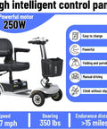 Four Wheel Electric Mobility Scooter for Adults and Seniors, 250W Motor, with control panel and comfy seat