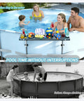 Six Cup Holder Poolside Bar Table For Folding Above Ground Pools Portable Swim Up Bar With Storage Bag Built For Round Pools And Backyard Parties For Poolside Chill Sessions installed on pool.