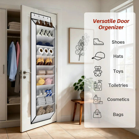 Over The Door 10 Tier White Hanging Shoe Organizer With Deep Pockets Holds 20 To 30 Pairs For Sneakers And Boots Durable Nonwoven Fabric