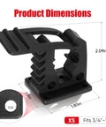 Heavy Duty Rubber Clamp Shovel Mount dimensions 2.09 x 1.81 inches, fits up to one inch diameter, holds 26 lbs per clamp