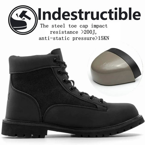 Sturdy Steel Toe Work Boots For Men And Women, Heat Resistant And Indestructible Safety Shoes For Construction And Outdoors, side view.